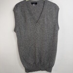 Cashmere Boutique Men's Gray Cashmere V-Neck Knit Sweater Vest Preppy Old Money